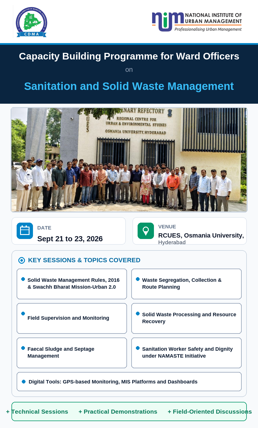 Capacity Building Programme for Ward Officers on Sanitation and Solid Waste Management — RCUES, Osmania University